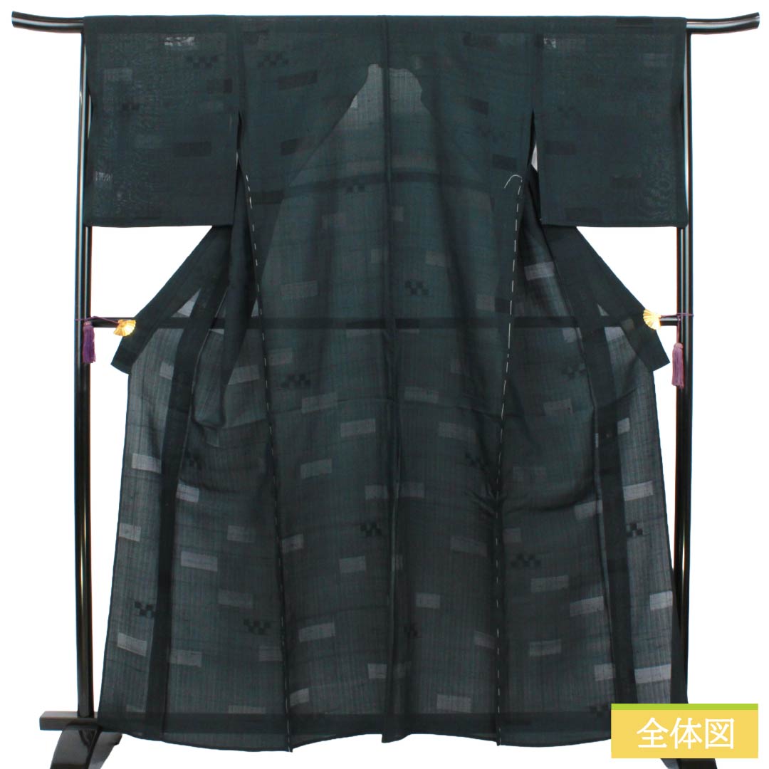 Summer Silk Iromuji (Solid Color Kimono) B Rank, Length 161cm, Sleeve-to-Sleeve 65.5cm, Tsumugi Fabric, Mon-sha (Gauze with Woven Patterns), Sha (Gauze), Black-ish, 1132003824410