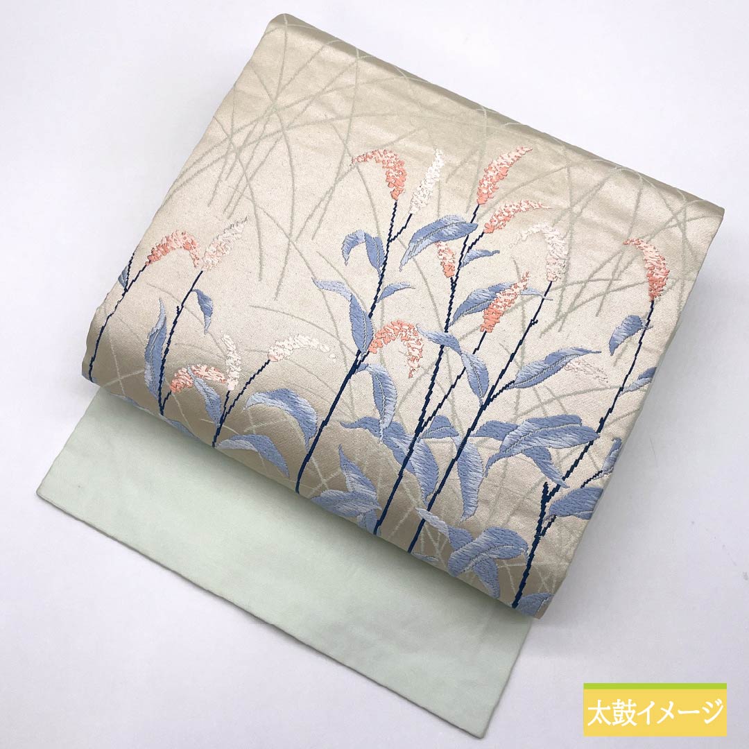 名古屋帯 卯の花色(うのはないろ) 唐織 花模様 帯丈359cm 正絹 Aランク ポイント柄 カジュアル 水色系 1124007423324 名古屋仕立て