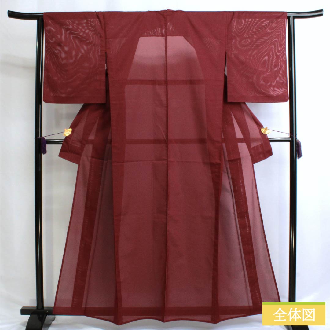 Summer kimono, polyester, plain color, A rank, length 160.5cm, sleeve length 64.5cm, crimson color, washable, red pongee, 1132003083412