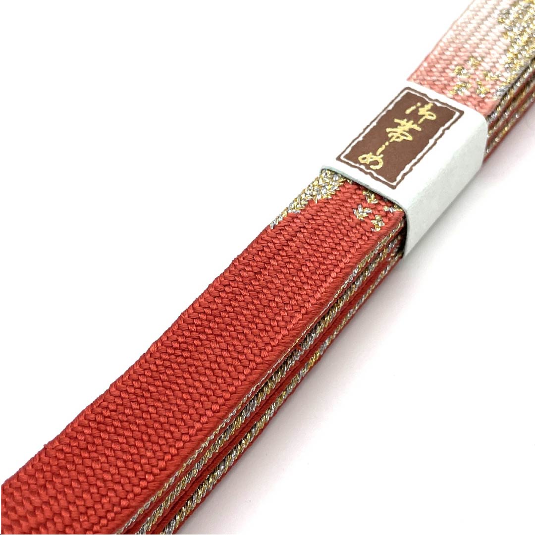(新古品) 帯締め 正絹 四分紐 緋色(ひいろ) 金属色使用 新古品 長さ約159cm 幅約1.5cm セミフォーマル Sランク 橙系 1135002122326