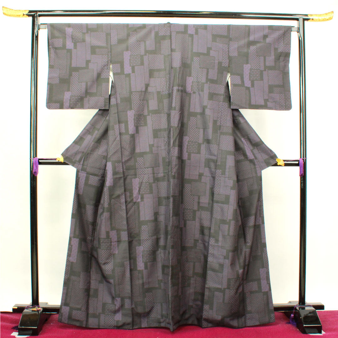 Tsumugi Length 160cm Sleeve length 66.5cm Geometric pattern Polyester S rank Awase Black 1116002602410
