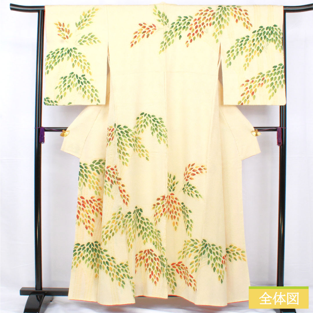 Homongi, pure silk, lined, length 160.5cm, sleeve length 64.5cm, pale yellow, all-dyed, abstract pattern, S rank, yellow, 1112005552423