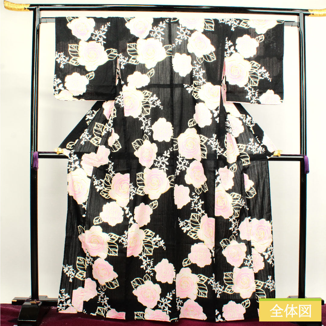 Yukata Cotton Length 166cm Sleeve length 65cm S rank Single layer Black Rose 1118004562510