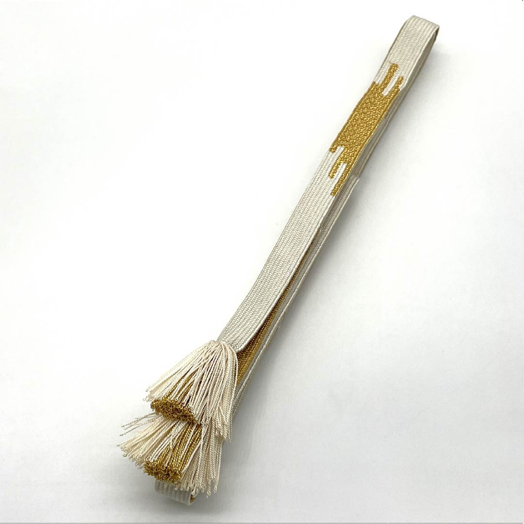 帯締め 正絹 Sランク 白金 平組 撚り房 長さ約157cm 幅約1.5cm 留袖用 白系 1135006102311