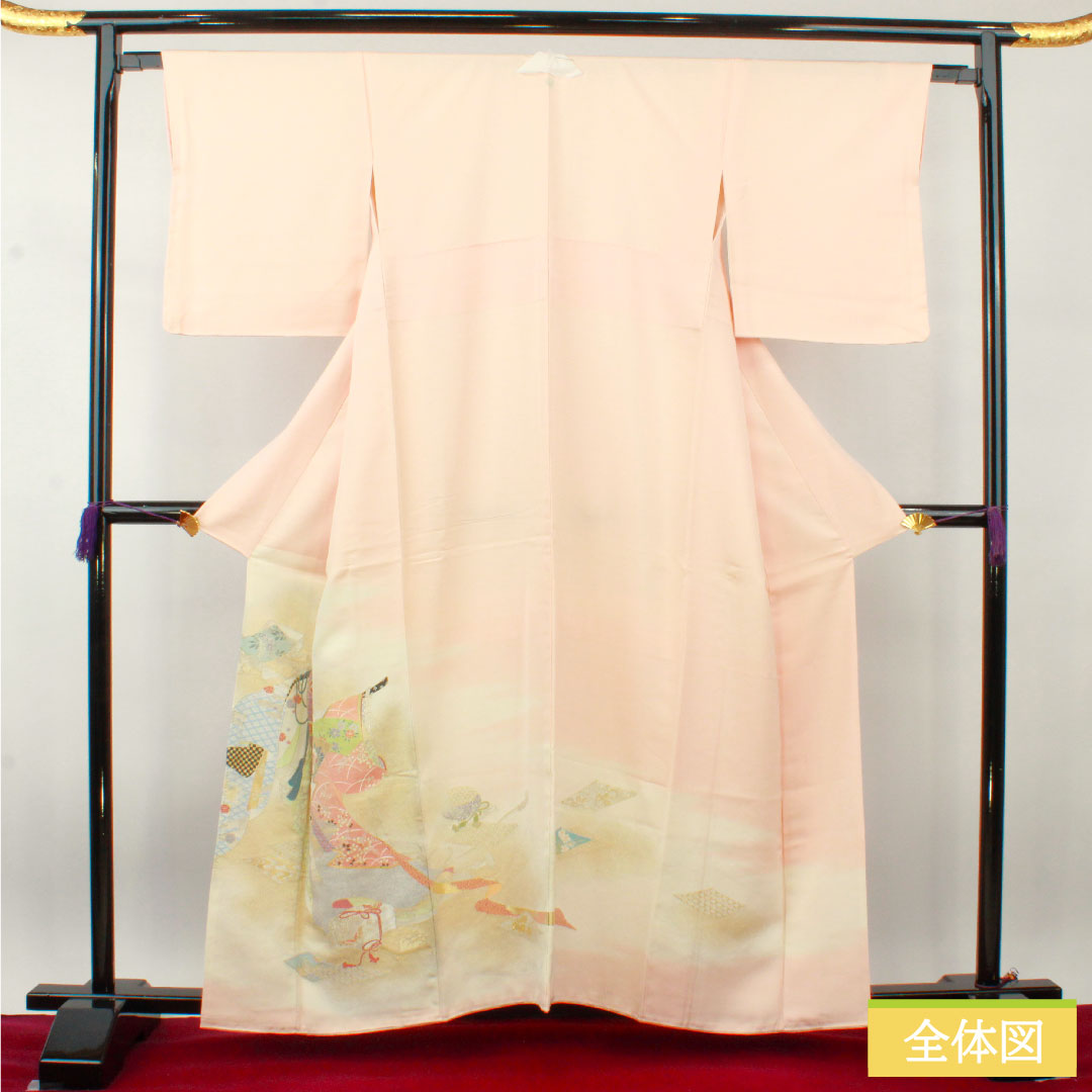 色留袖 正絹 身丈159cm 裄丈63cm 袷 乙女色(おとめいろ) 寿光織 吉祥文様 一つ紋 五三桐 Sランク 一つ紋 ピンク系 1111001292313