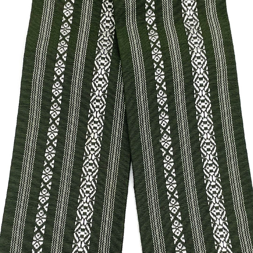 (Untailored) Pure Silk S-Rank Obi (Sash) in Katsugun-iro (Victory Army Color) with Hakata-ori (Kenjo) Pattern, Length 382cm, Width 9cm, Green, Item Number 1134000502919