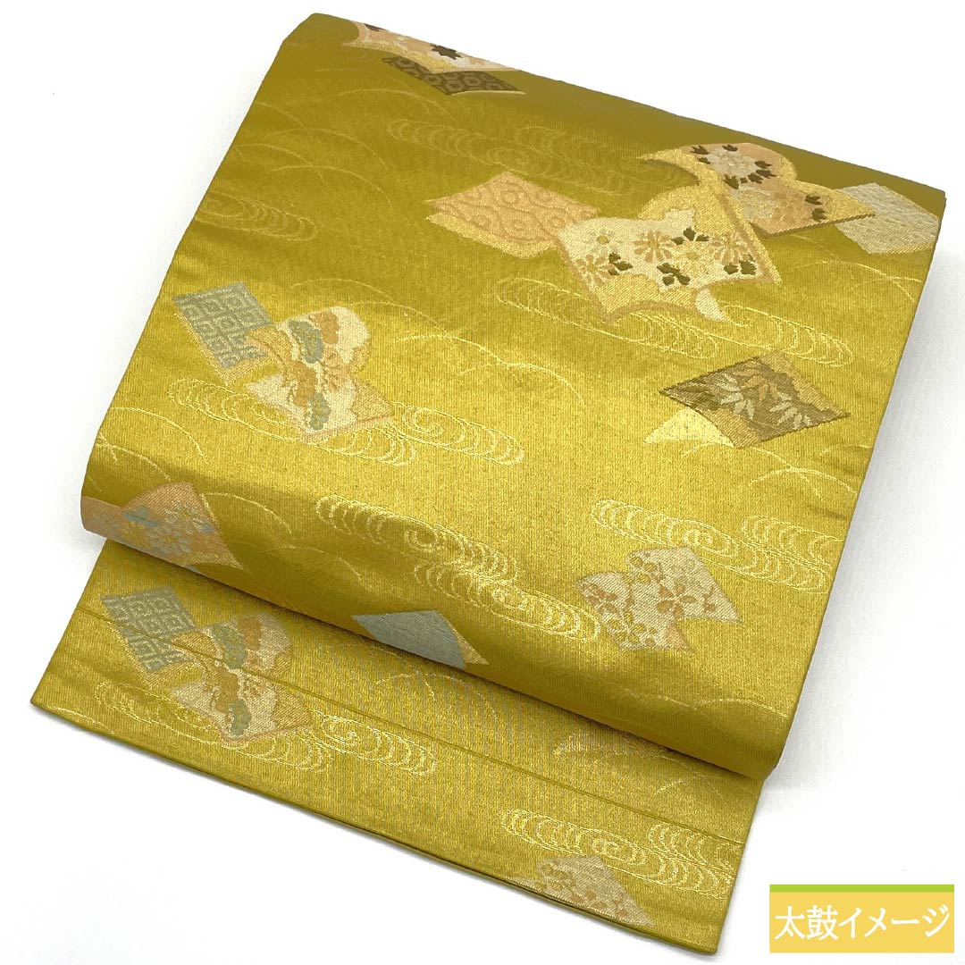 Nagoya Obi, Pure Silk, S-Rank, Gold (Kanairo), Japanese Pattern, Kanze Stream, Bamboo, Length 345cm, Six-Ply, Semi-Formal, Gold, Item No. 1124009612321, Nagoya Style