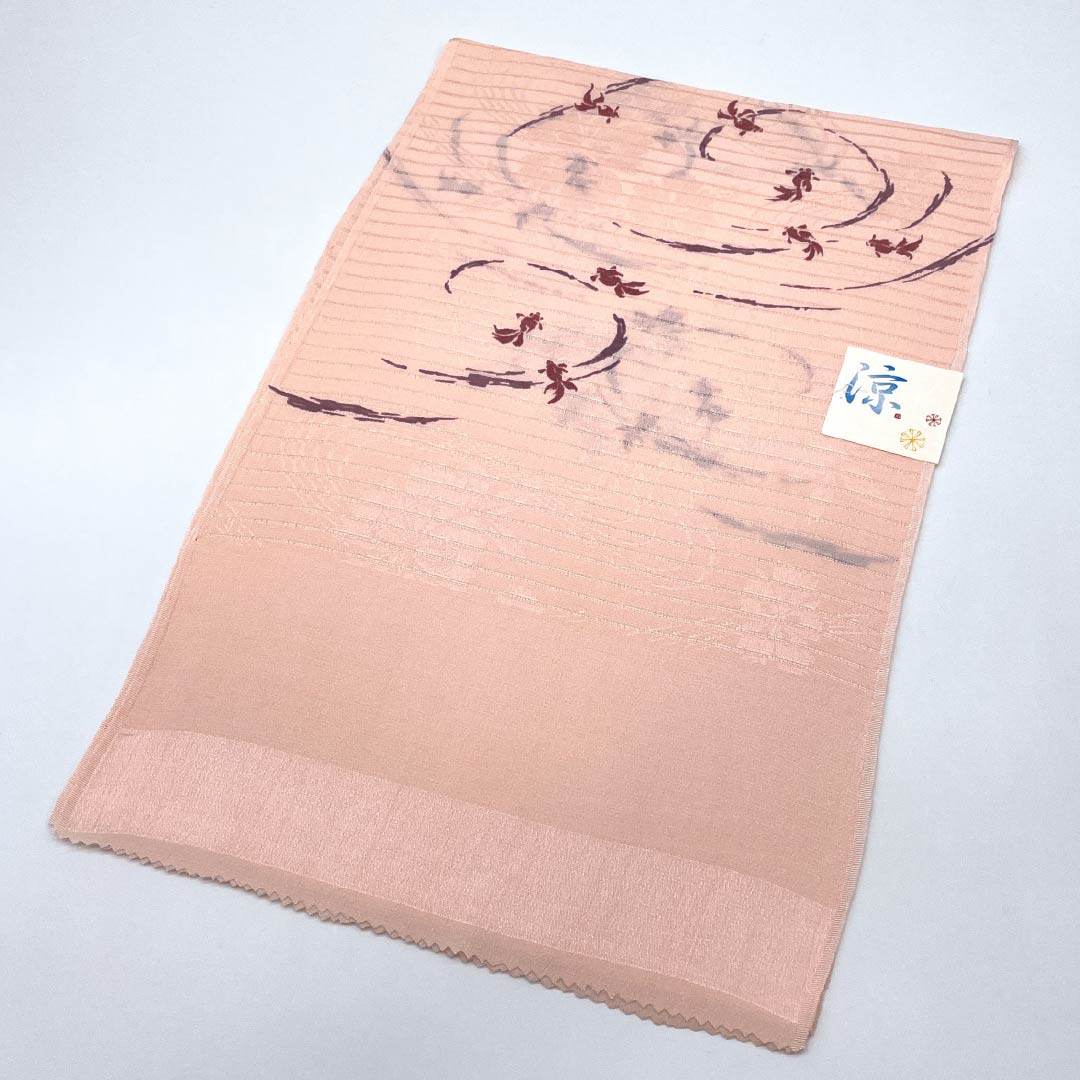 (New) Obiage, pure silk, semi-formal, maiden color, summer, goldfish, classic pattern, length 170cm, width 28cm, new rank, pink, 1136000751913