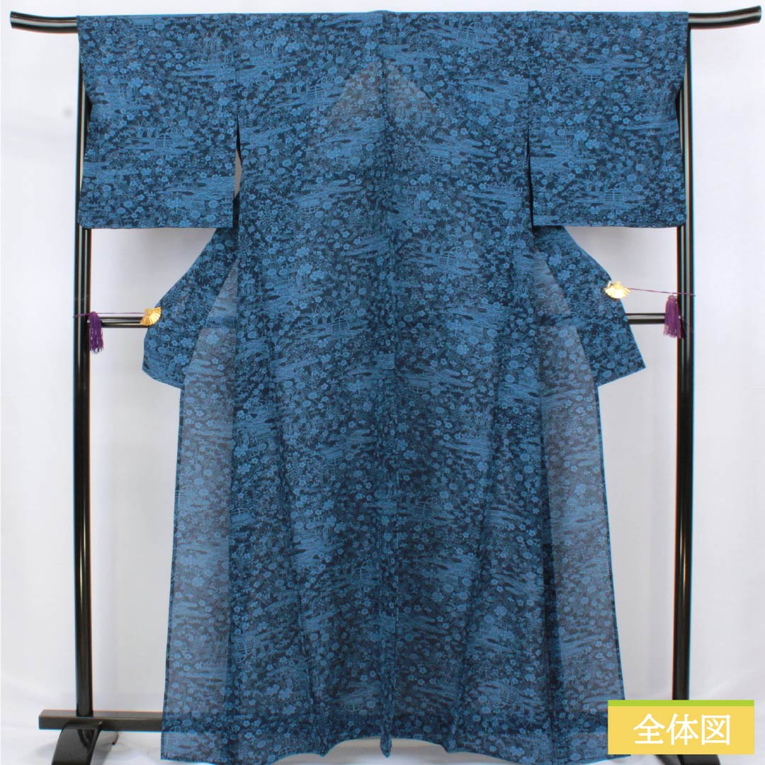 夏物 正絹 小紋 身丈162cm 裄丈68cm 濃紺色(のうこんいろ) 古典柄 型染 絽 Sランク 紺系 1132002782418
