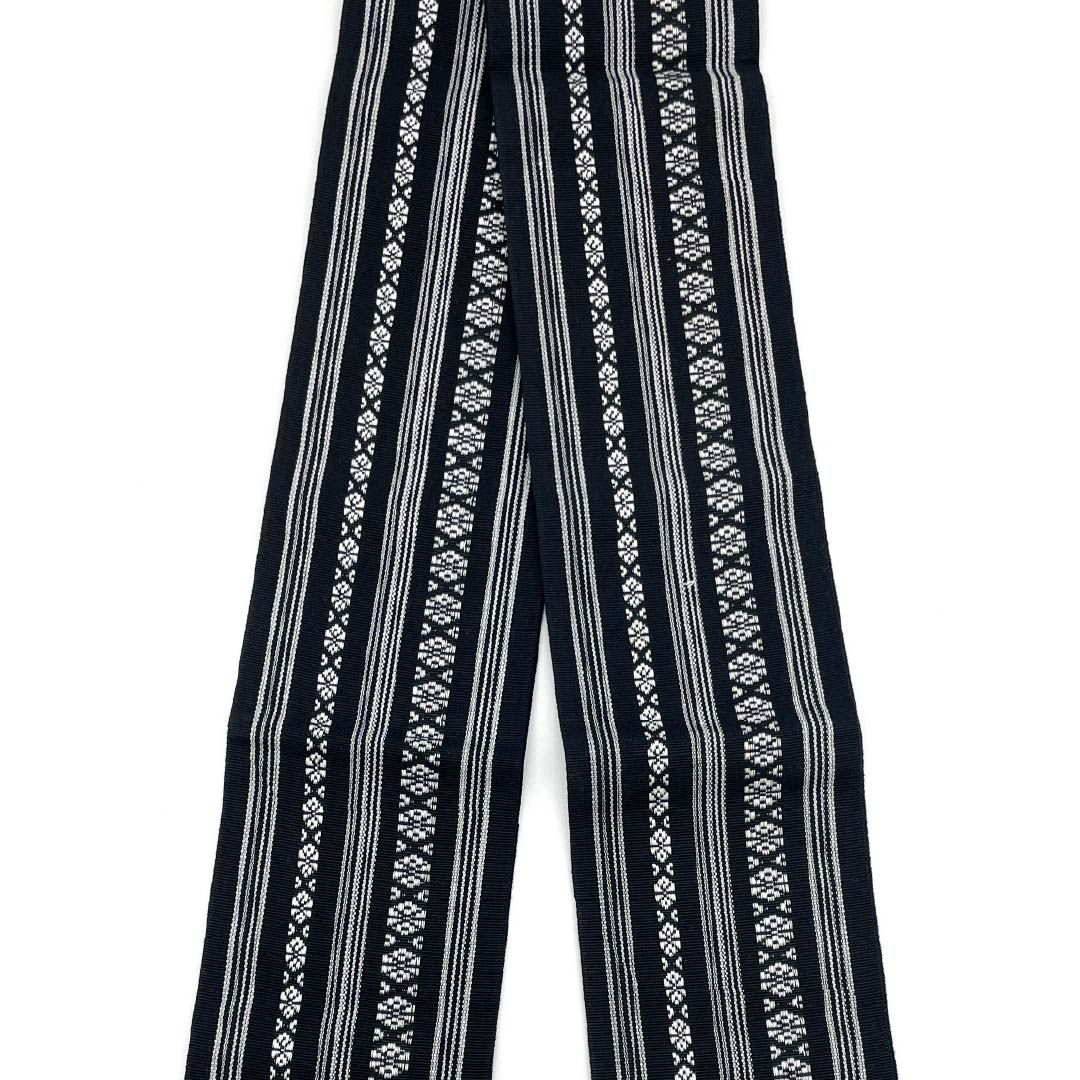 (Untailored) Cotton Kaku Obi (Sash), S-Rank, Kenjo Pattern, Hakata-ori, Length 404cm, Width 9.5cm, Black, 1134000542910