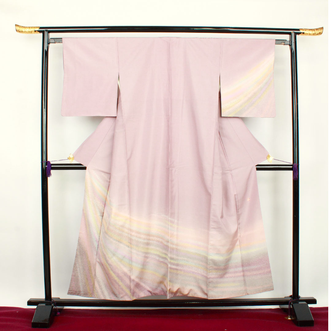 Homongi, lined, length 153cm, sleeve length 63cm, grape color, Ushiku Tsumugi, Hakusan Kobo, Oboro-zome, pure silk, A rank, purple, 1112001813220