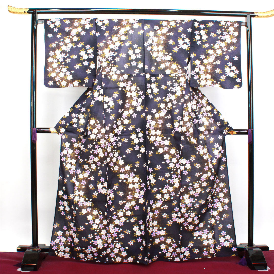 Yukata, brown, cherry blossom, cotton, S rank, single layer, length 167cm, sleeve length 67cm, purple, 1118003552520
