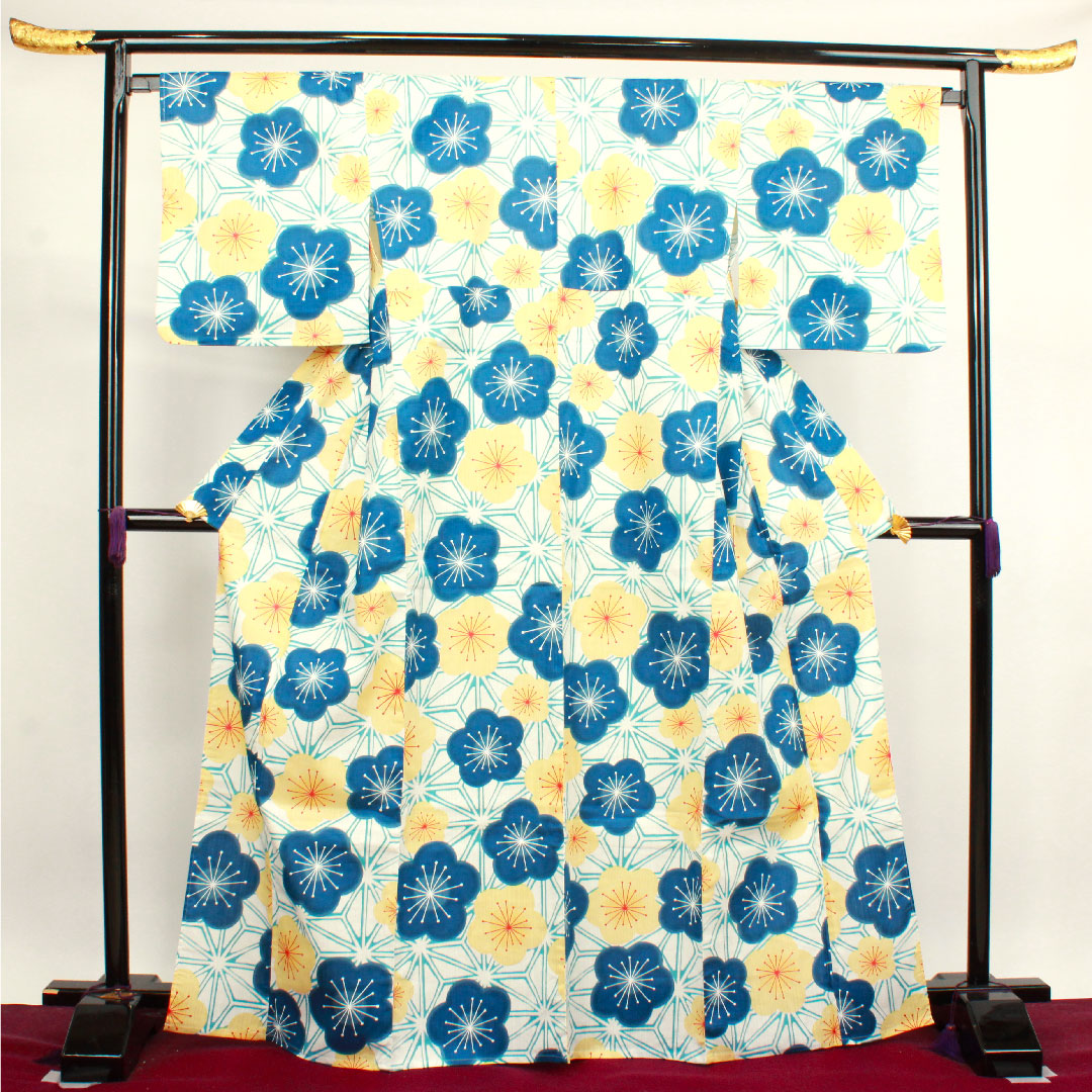 Yukata by Sayaka Yamamoto, Plum, Asanoha, Cotton, S rank, Single layer, Length 167.5cm, Sleeve length 68.5cm, White, 1118003972511