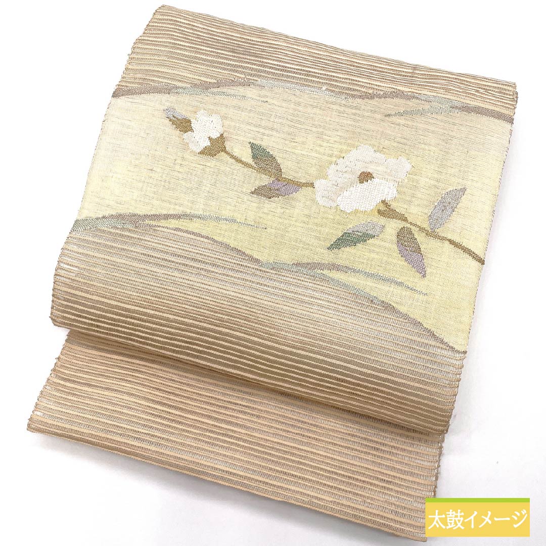 名古屋帯 正絹 砥粉色(とのこいろ) 夏帯 すくい織 花模様 帯丈362cm Aランク ポイント柄 セミフォーマル ベージュ系 1124008743325 松葉仕立て