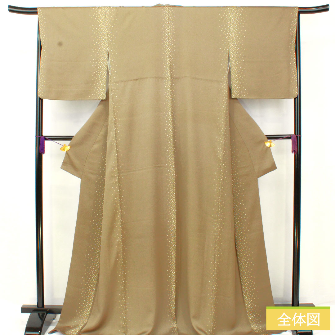 Komon, pure silk, length 170.5cm, sleeve length 66.5cm, lined, sand color, scattered petals, A rank, gray, 1115004703622