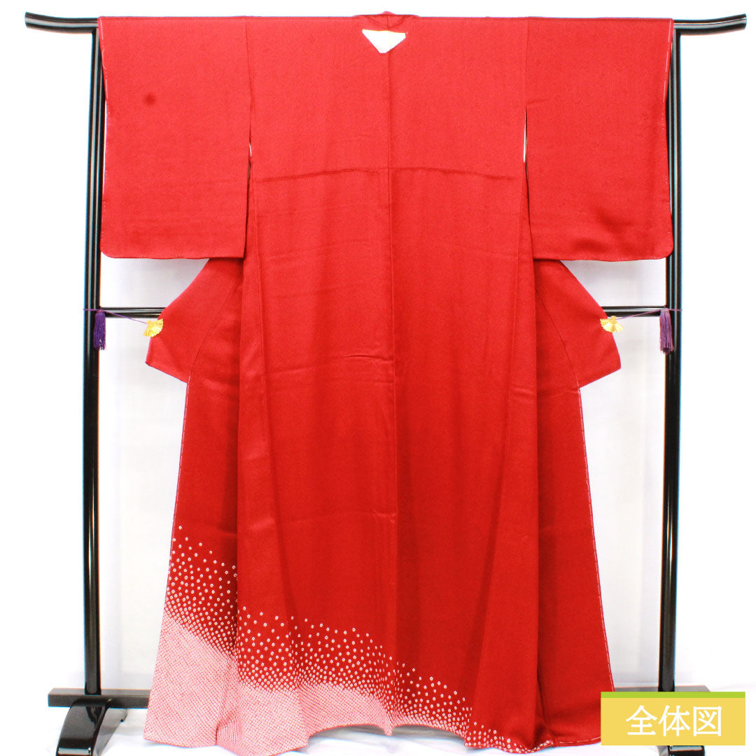 色留袖 正絹 身丈162.5cm 裄丈65cm 袷 赤紅色(あかべにいろ) 部分絞り 一つ紋 中陰片喰 しつけ糸付き 未使用品 Sランク 赤系 1111001542412