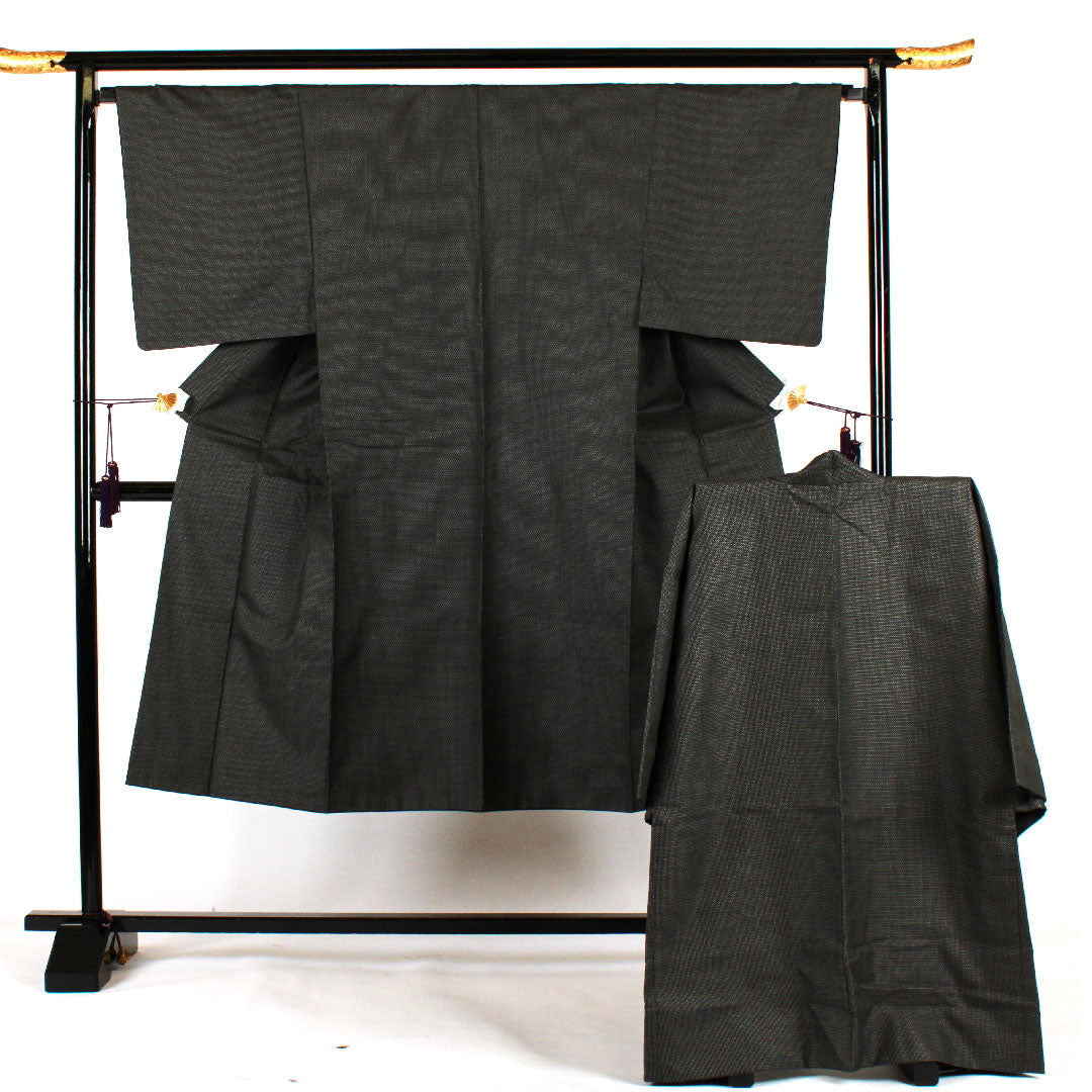 Men's, Length 140cm, Sleeve length 68cm, Cross-patterned ensemble, Pure silk, S rank, Lined, Black, 1119000272410
