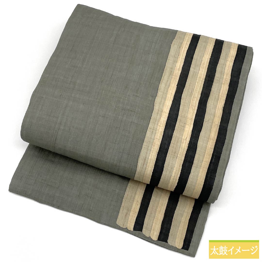 Nagoya Obi, S-Rank, Hemp, Agarwood Brown (Tonochairo), Dyed, Striped, 368cm Long, Full Length, Casual, Gray, Item Number: 1124009442322, Nagoya Style