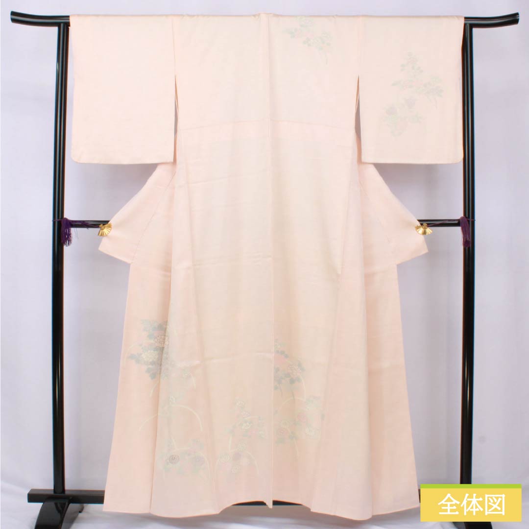 Visiting Kimono (Homongi) - Pure Silk, S-Rank, Lined, Length 158cm, Sleeve Length 63cm, Otomeiro (Girl's Color), Kyoto Yuzen Pattern, Floral Pattern, Layered Collar, Pink, Product Number: 1112006532313
