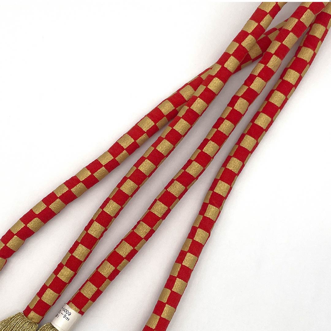 (新古品)帯締め NEWランク 赤紅色(あかべにいろ) 金色(きんいろ) 振袖用 丸ぐけ 長さ約174.5cm 幅約1.5cm フォーマル 赤系 1135004161412