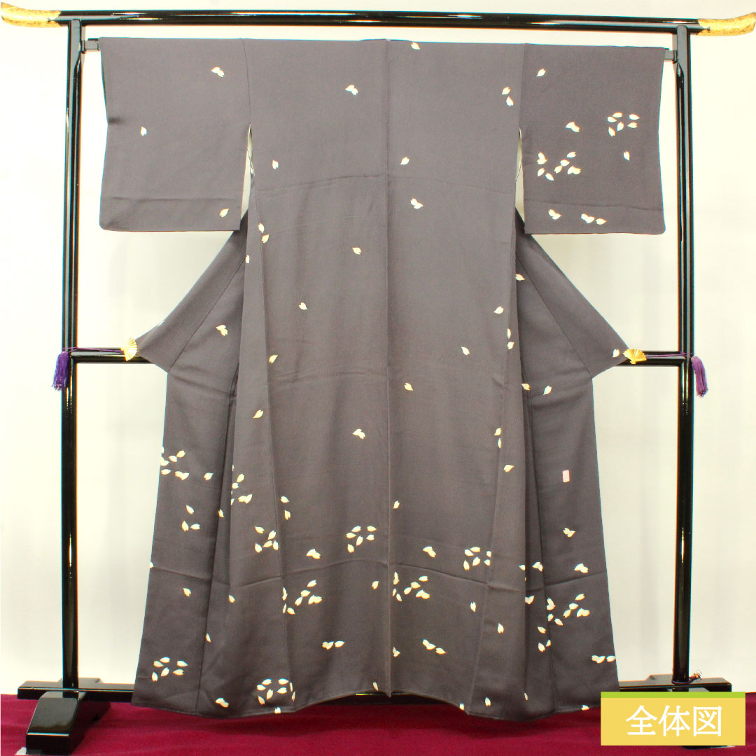 Homongi, pure silk, lined, length 159.5cm, sleeve length 68.5cm, deep purple, Rakuraku Studio, Sakura, A rank, purple, 1112003793320