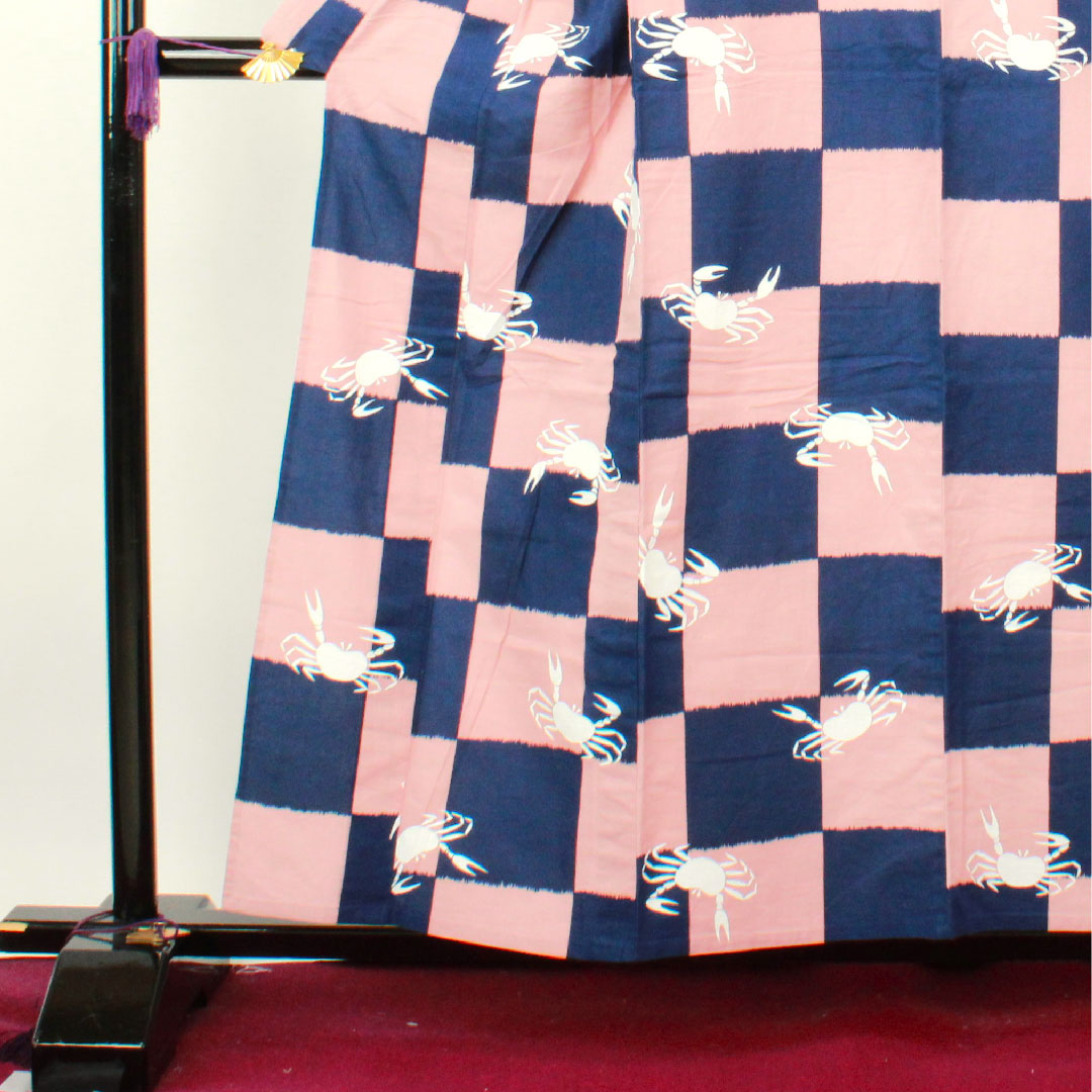 Yukata Checkered Crab Cotton A Rank Single Layer Length 157cm Sleeve Length 66.5cm Gradient 1118002953399