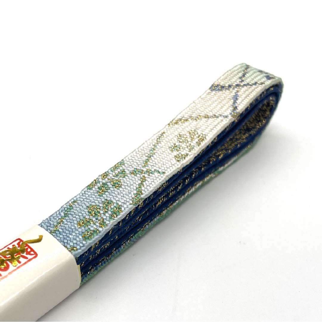 Obijime (silk obi) - quarter string, Korean indigo, gradation, floral pattern, length 163cm, width 1.5cm, semi-formal, S rank, blue, 1135003042317
