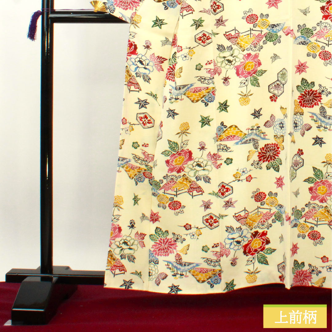 Komon, pure silk, length 160.5cm, sleeve length 63cm, lined, milky white, Kyoto Bingata, auspicious motif, A rank, cream color, 1115004063415