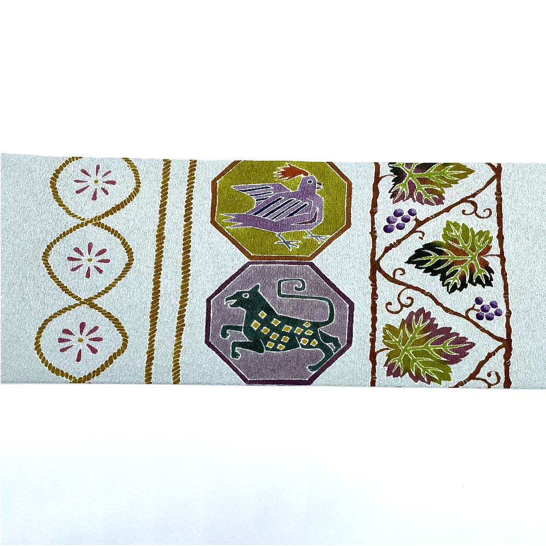 Nagoya obi, blue and white porcelain, artist's work, stencil dyeing, animal pattern, grape pattern, obi length 374cm, pure silk, S rank, point pattern, casual, blue, 1124005182317, Nagoya tailoring