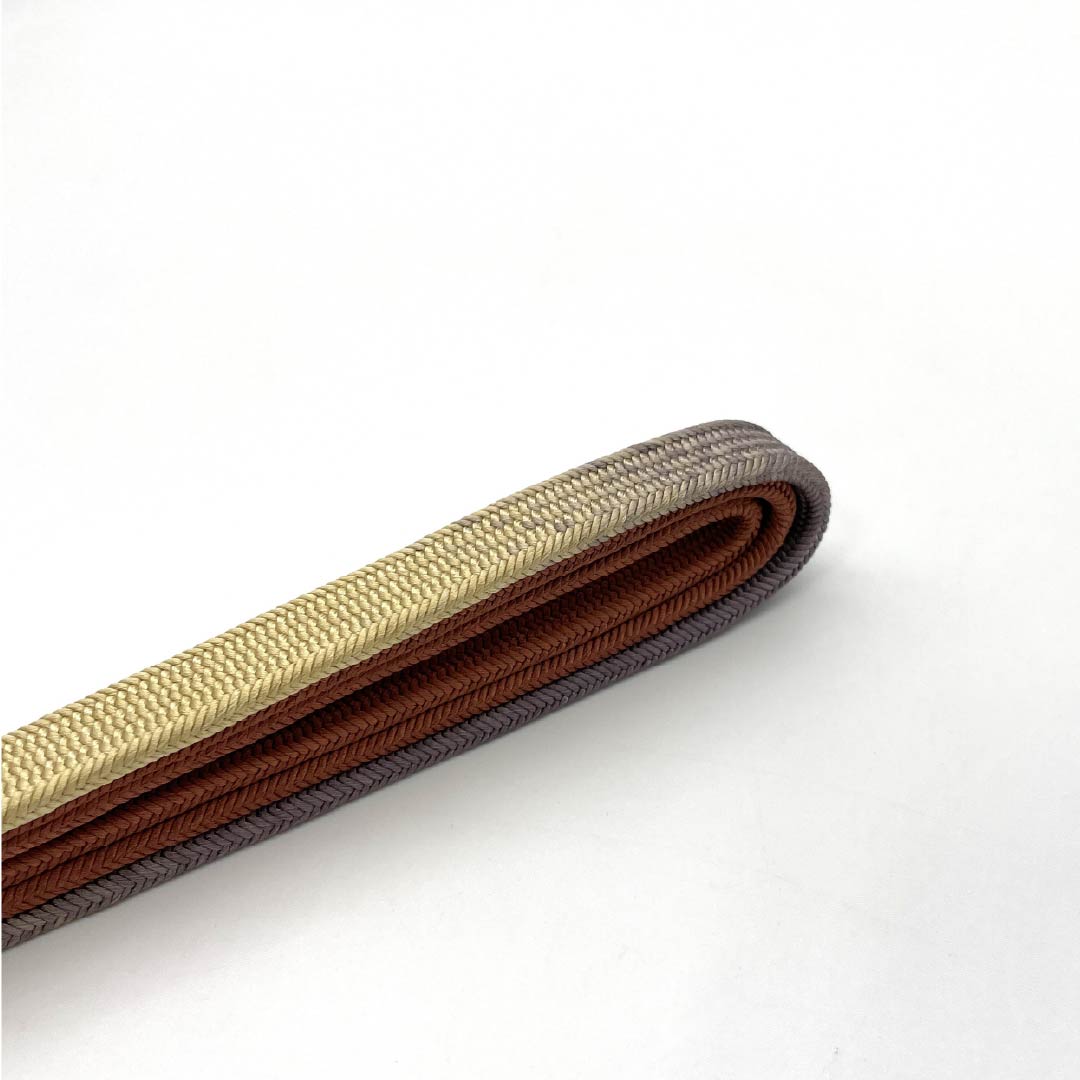 (新品)帯締め 正絹 NEWランク 弁柄色(べんがらいろ) 鳩羽鼠色(はとばねずいろ) 平田組紐 角朝遊玄染 長さ約166cm 幅約1.3cm カジュアル 茶系 1135005031314