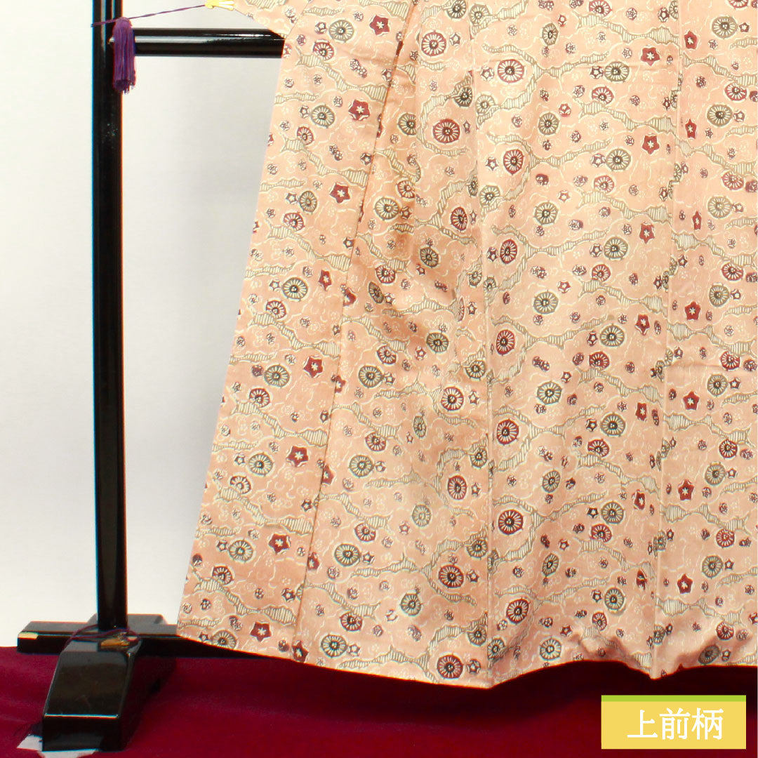 Komon, pure silk, length 160cm, sleeve length 66cm, lined, maiden color, pongee fabric, Kyoto Bingata, abstract pattern, S rank, pink, 1115003532413