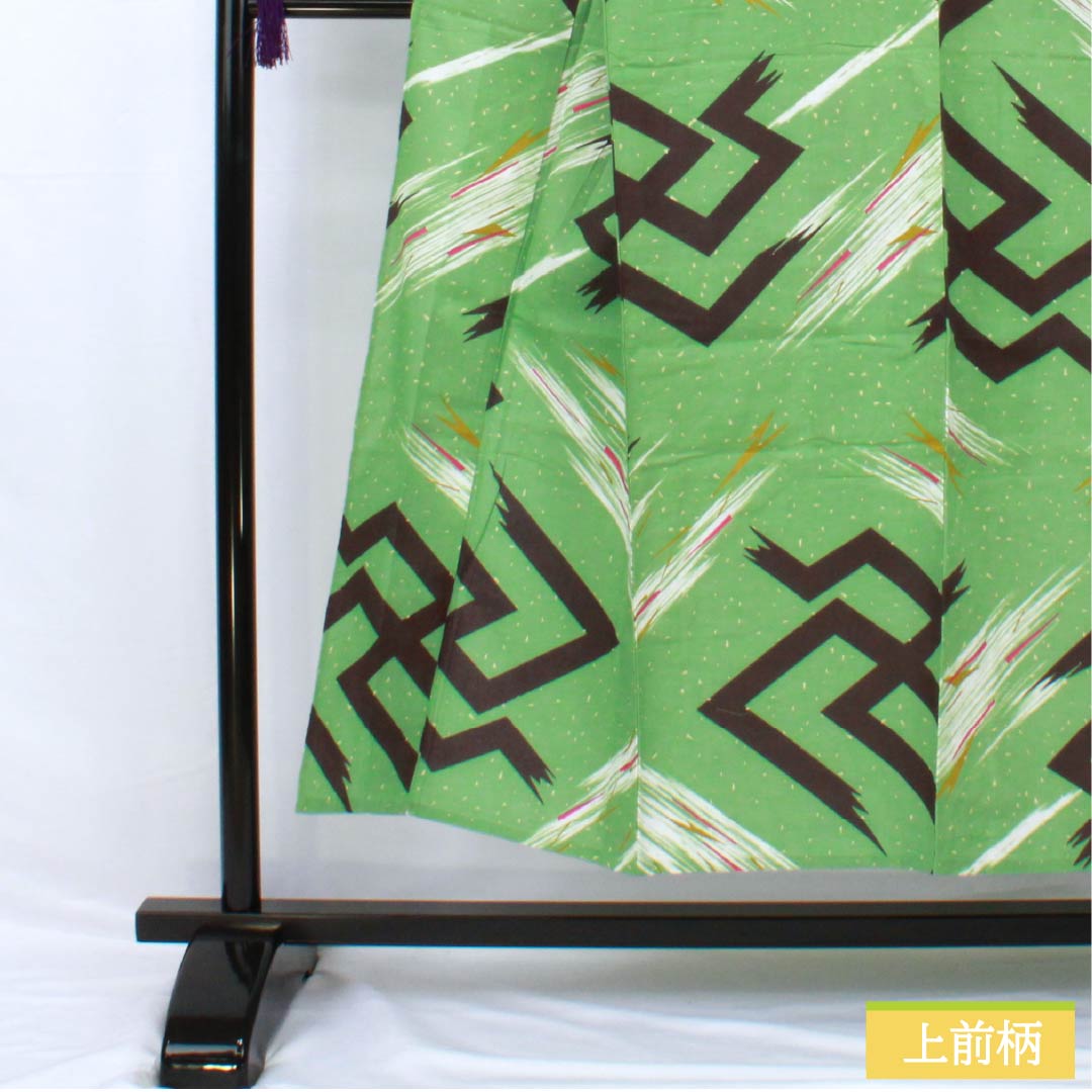 Yukata Cotton Length 149cm Sleeve length 67cm S rank Single layer Green Bright green (Senryoku-iro) Swastika 1118005452119
