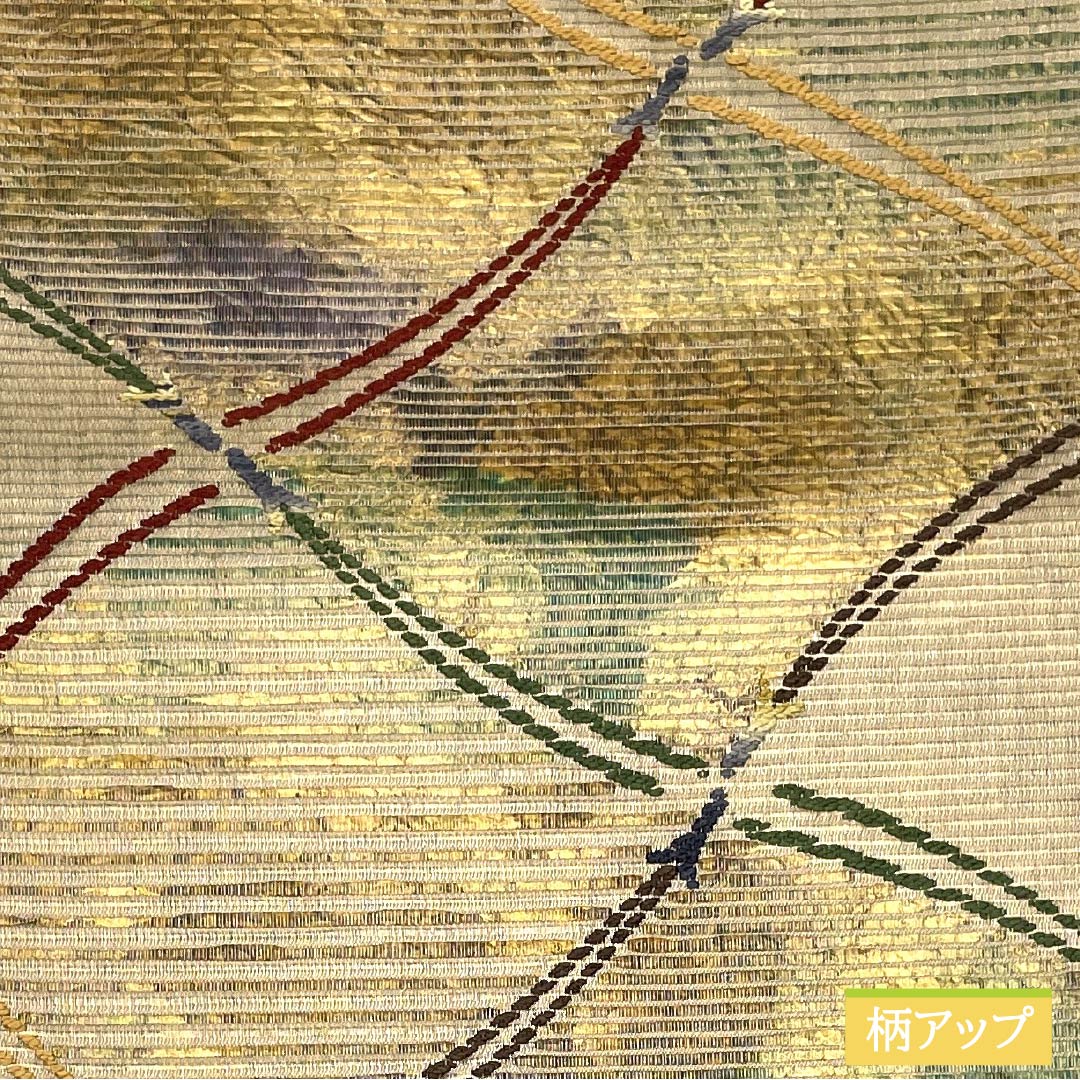 Fukuro Obi (sash) made of pure silk with a fan-shaped design, thick gold leaf and string pattern, 444cm long, S rank, six-fold obi, semi-formal, gradient pattern, product number 1123014902399