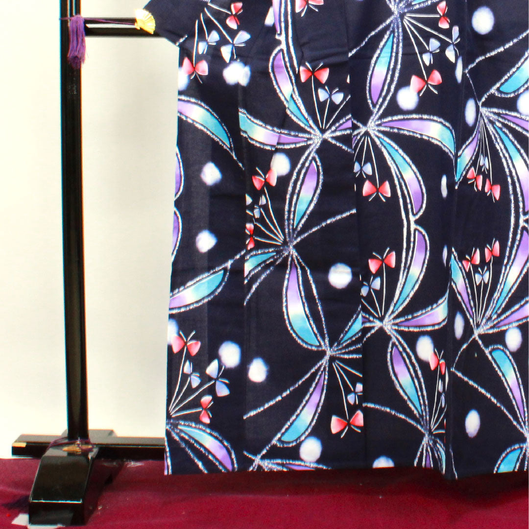 Yukata, dark blue, abstract pattern, cotton, S rank, single layer, length 162cm, sleeve length 66cm, navy blue, 1118003882418