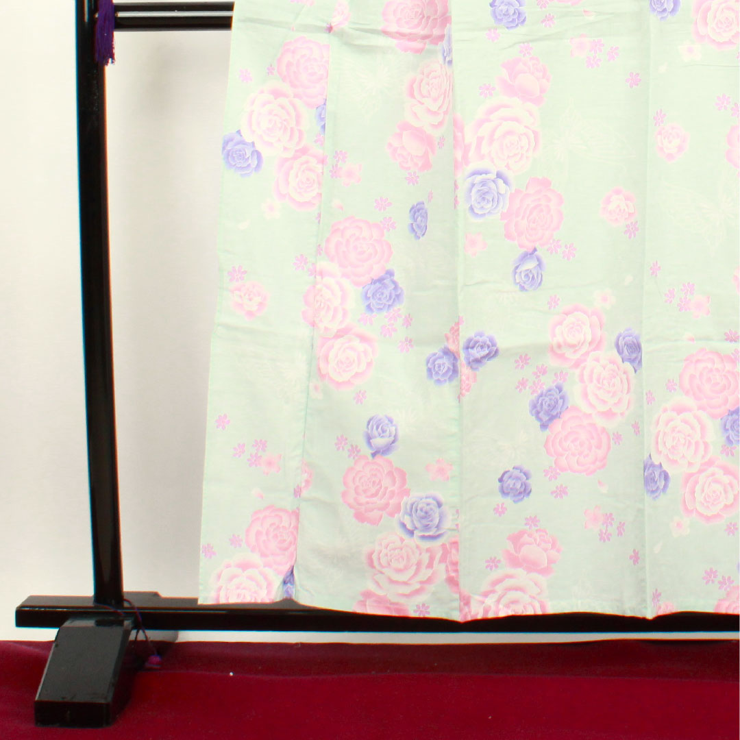 Yukata Indigo White Rose Cherry Blossom Butterfly Cotton A Rank Single Layer Length 158.5cm Sleeve Length 63.5cm Blue 1118001113317