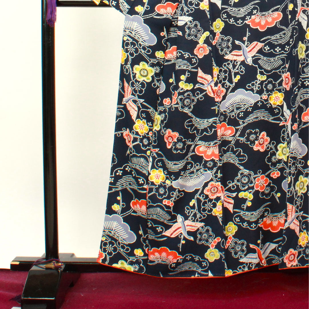 Komon Length 158cm Sleeve length 63.5cm Awase Dark blue Kyo-Bengata Pine Plum Pure silk A rank Navy 1115003433318