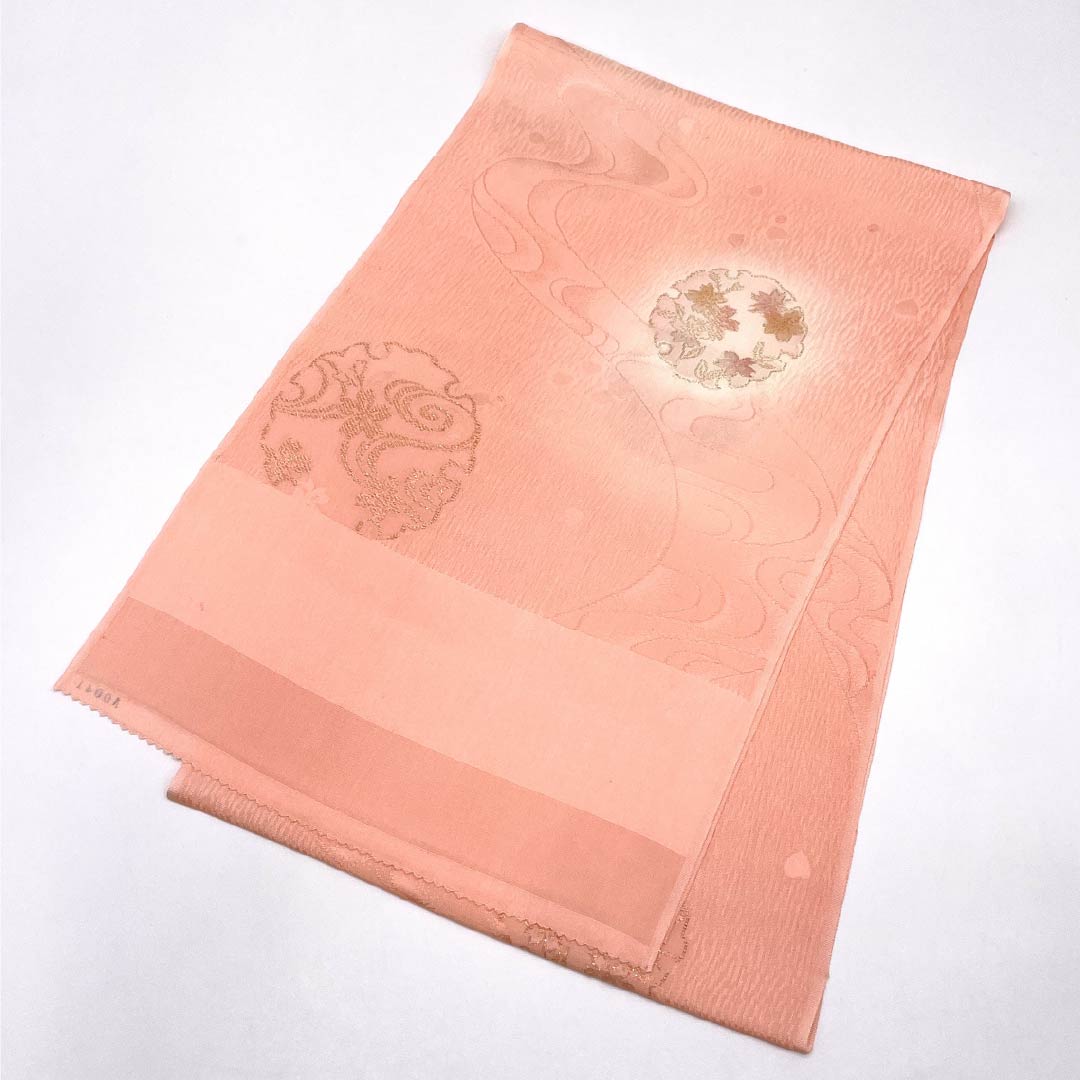 帯揚げ 正絹 Sランク セミフォーマル 東雲色(しののめいろ) 雪輪 流水 古典柄 長さ約188cm 幅約30cm ピンク系 1136001812913