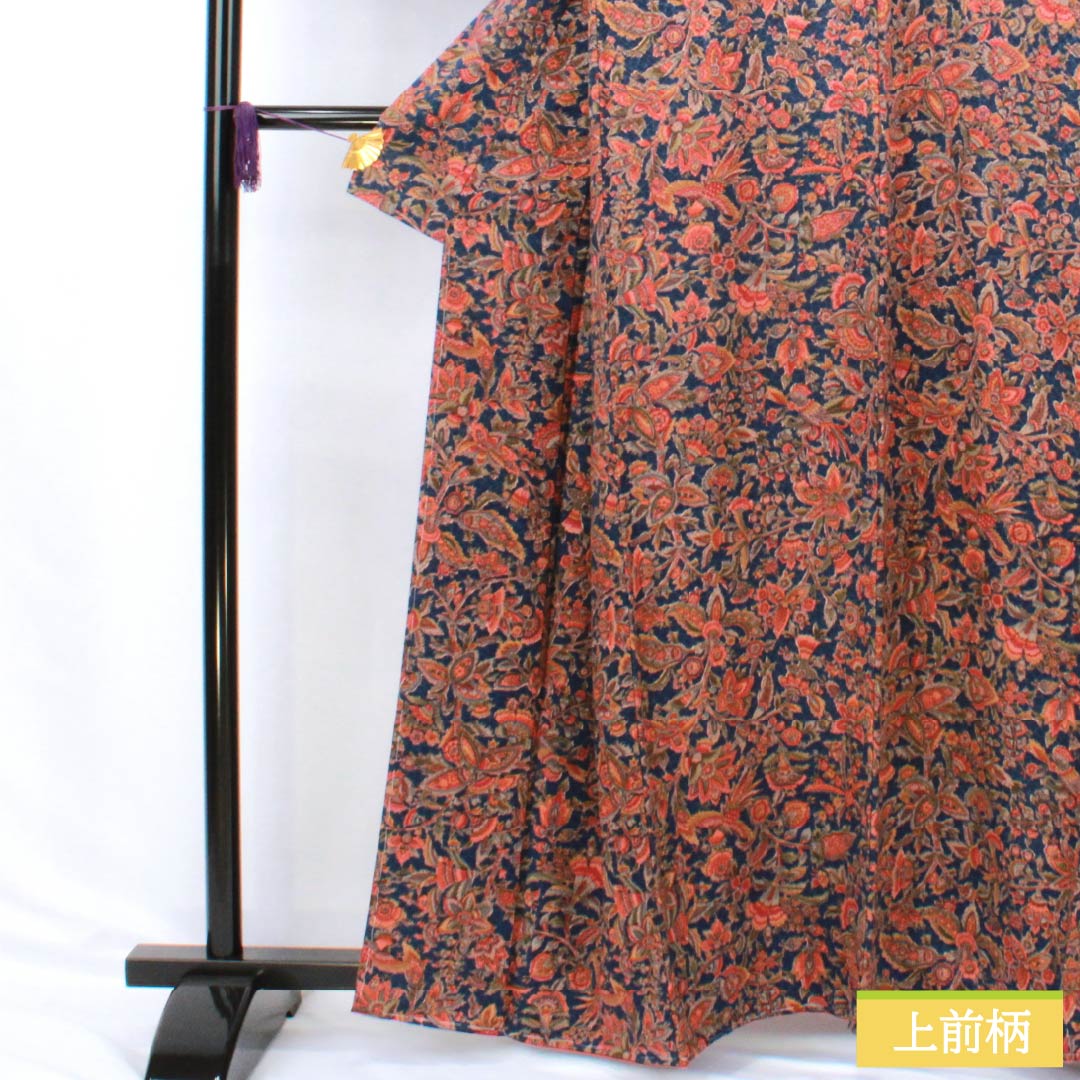 Komon (small pattern) silk, S rank, length 161cm, sleeve length 62.5cm, lined, tetsubudou-iro (grape-colored) chintz, navy blue with basting thread, product number 1115007142418