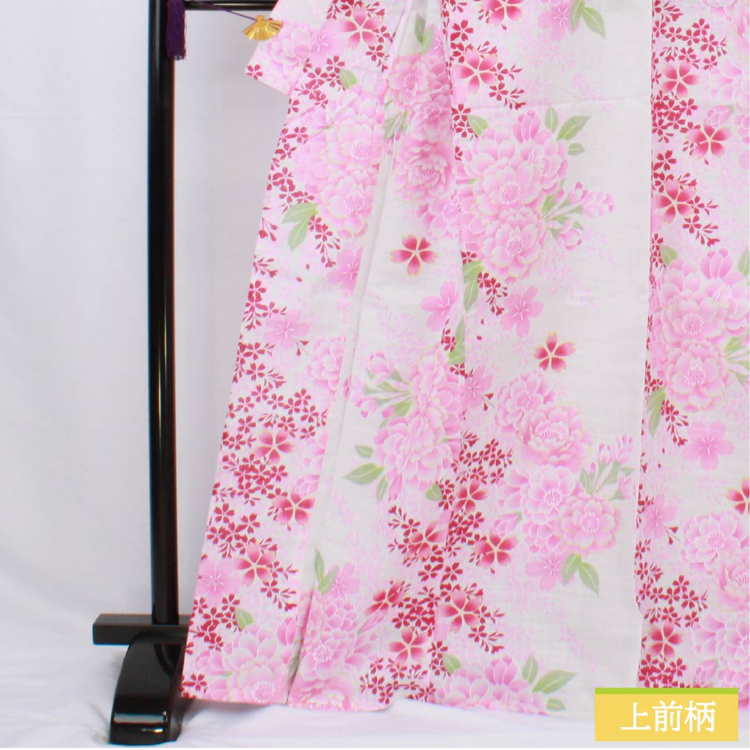 Cotton Yukata, Length 167.5cm, Sleeve Length 65.5cm, S Rank, Single Layer, White, Floral Pattern, 1118005922511