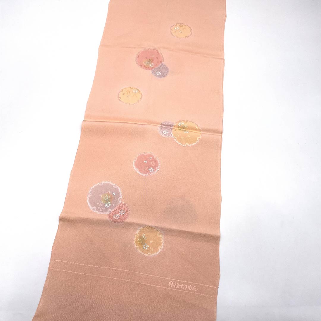 帯揚げ 正絹 Aランク セミフォーマル 東雲色(しののめいろ) 丹後ちりめん 雪輪 長さ約180cm 幅約30cm ピンク系 1136002613913