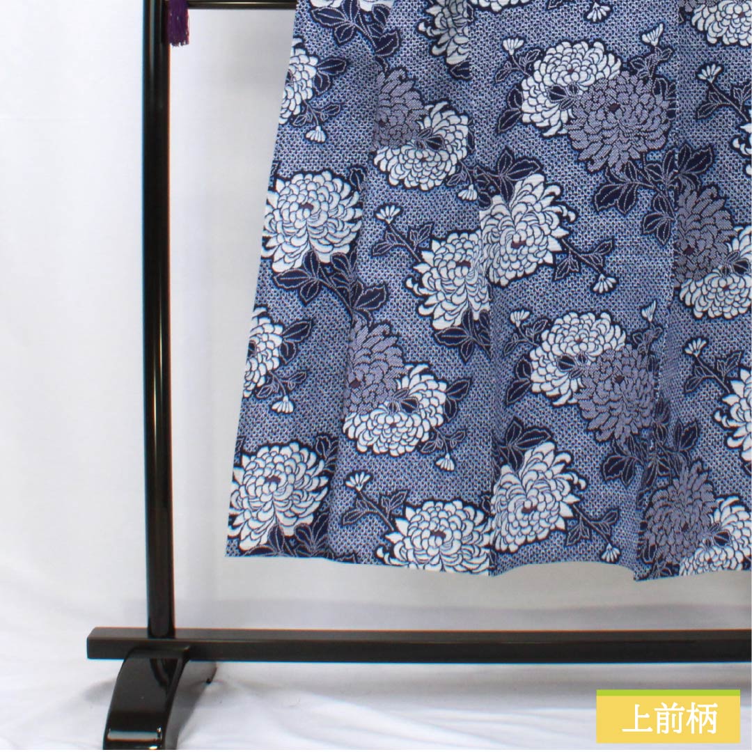 Cotton Yukata, Length 146.5cm, Sleeve Length 60.5cm, S Rank, Single Layer, Navy Blue, Chrysanthemum, Ripple Pattern, 1118006552118