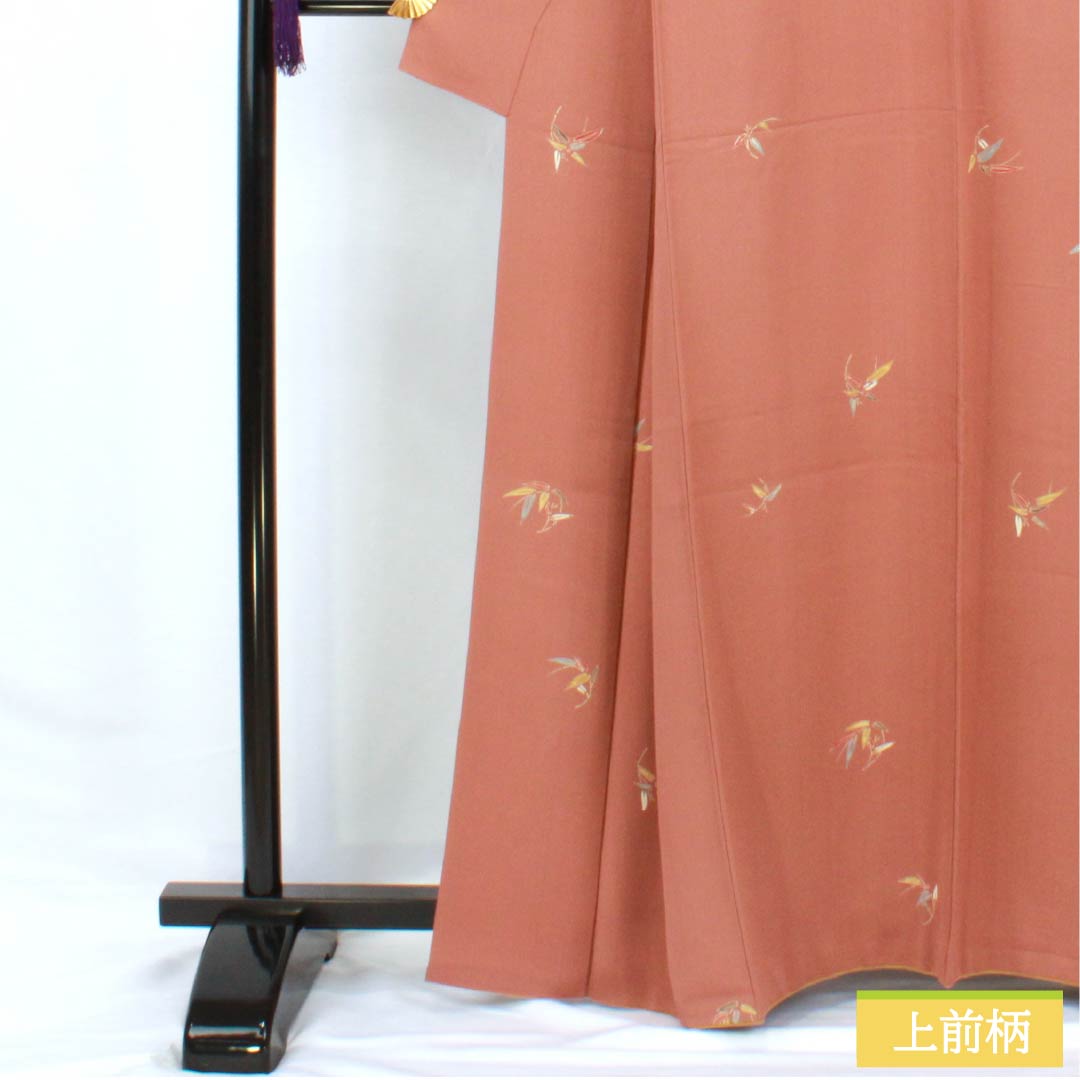 Komon, pure silk, length 163.5cm, sleeve length 66cm, lined, Tokiasagi-iro (light blue), Kyo-Yuzen, bamboo leaf, pearl tone finish, S rank, brown, 1115005742414