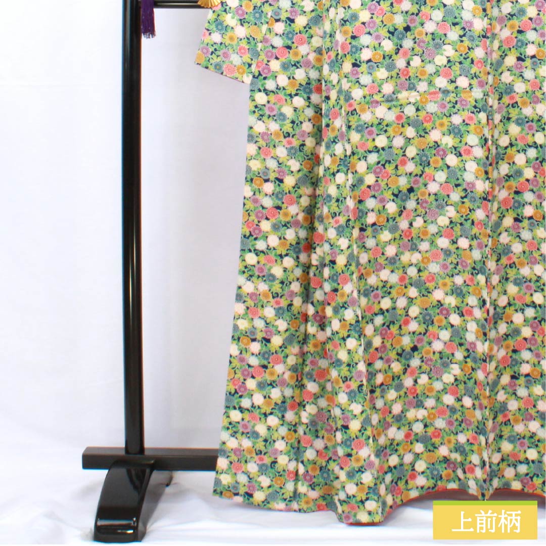 小紋 正絹 身丈163cm 裄丈65cm 袷 紺瑠璃色(こんるりいろ) 小菊 高島屋 Aランク 紺系 1115005733418