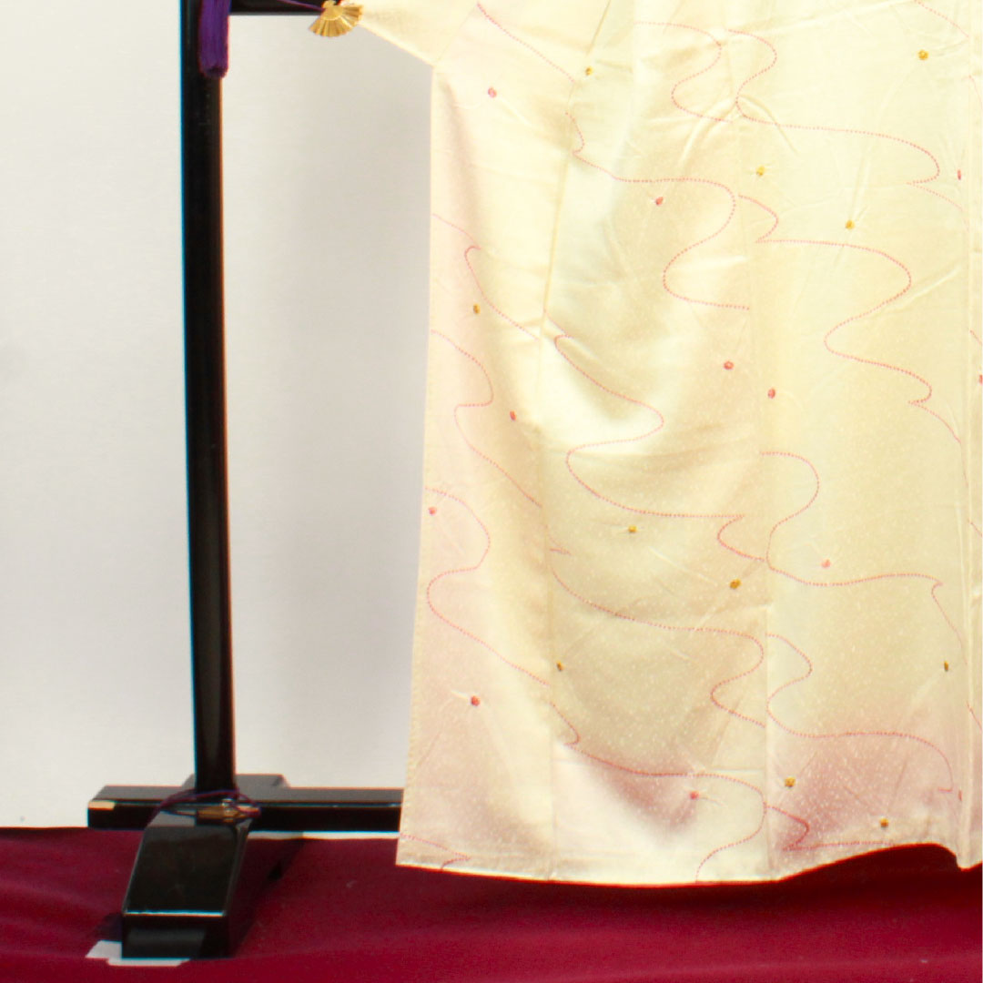 小紋 身丈162cm 裄丈60.5cm 袷 練色 絞り 抽象模様 正絹 Aランク クリーム系 1115003063415