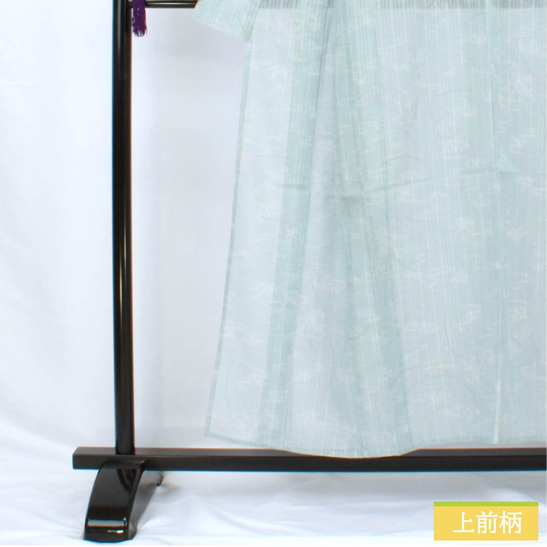 夏物 ポリエステル 小紋 身丈153cm 裄丈62.5cm 瓶覗色(かめのぞきいろ) 流水 秋草 洗える着物 紗 Aランク 水色系 1132002313224