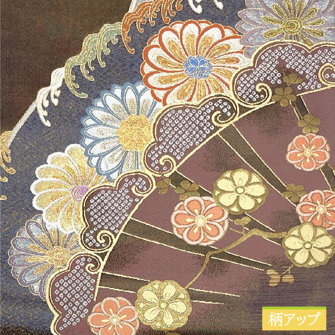 A-Rank Pure Silk Fukukakeshi Murasakiiro (Deep Purple Obi) Nishijin-ori (Nishijin-ori) with Auspicious Motifs, Gold Threading, Length 416cm, Six-Ply, Formal, Purple, Item Number 1123017043320