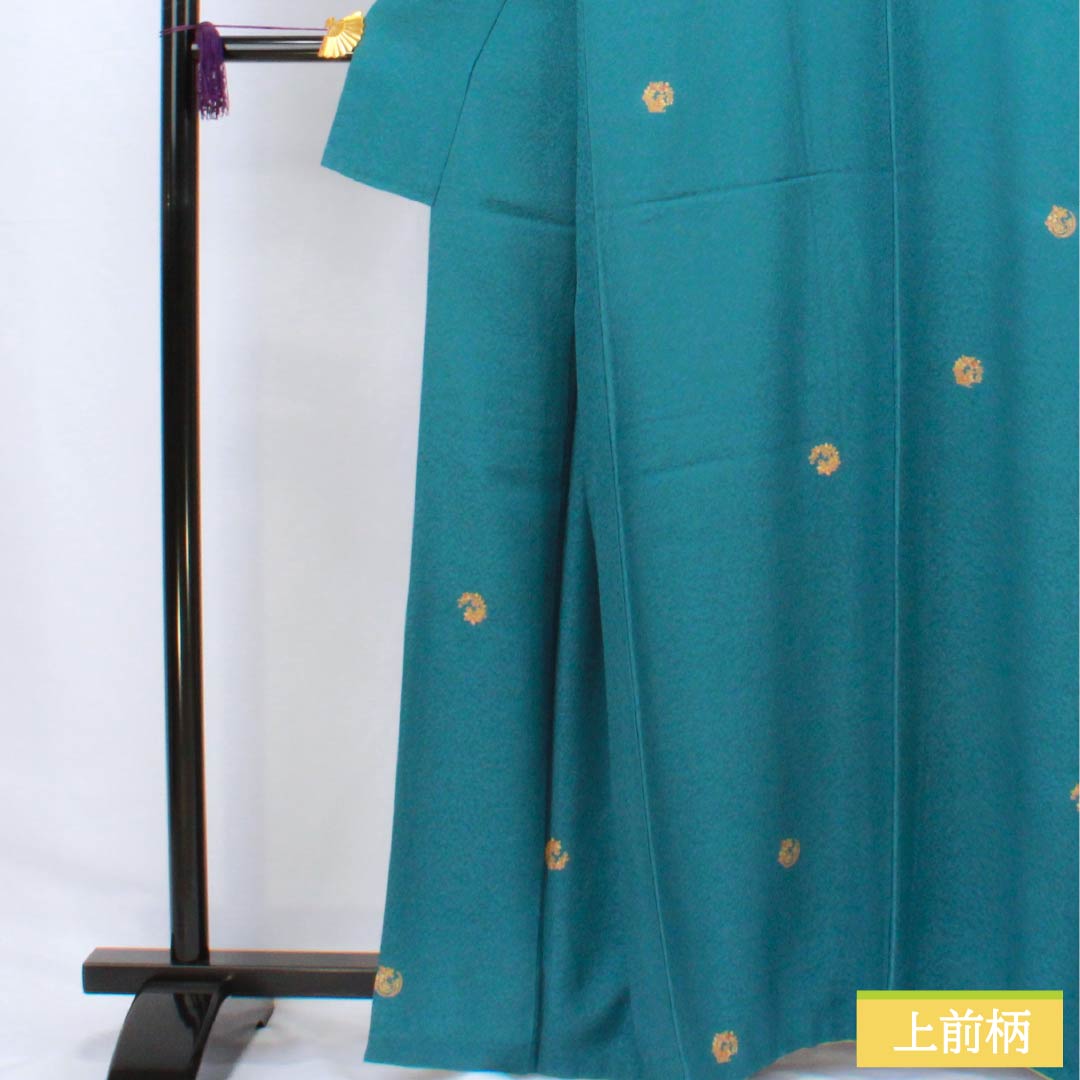 Komon (small pattern) kimono, pure silk, length 165cm, sleeve length 66.5cm, lined, Nandouiro (nandou-iro) with floral wreath, Kyoto Yuzen, S rank, blue, 1115006282517