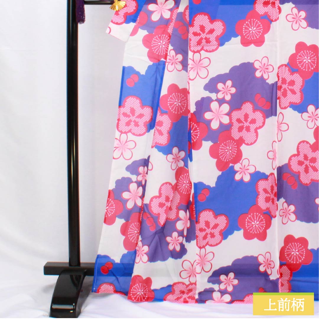 (Brand new, unused) Yukata (single-layer kimono) Polyester, Length 166cm, Sleeve Length 64cm, New Rank, White, Plum Blossom and Cloud Pattern, Product Number: 1118005681511