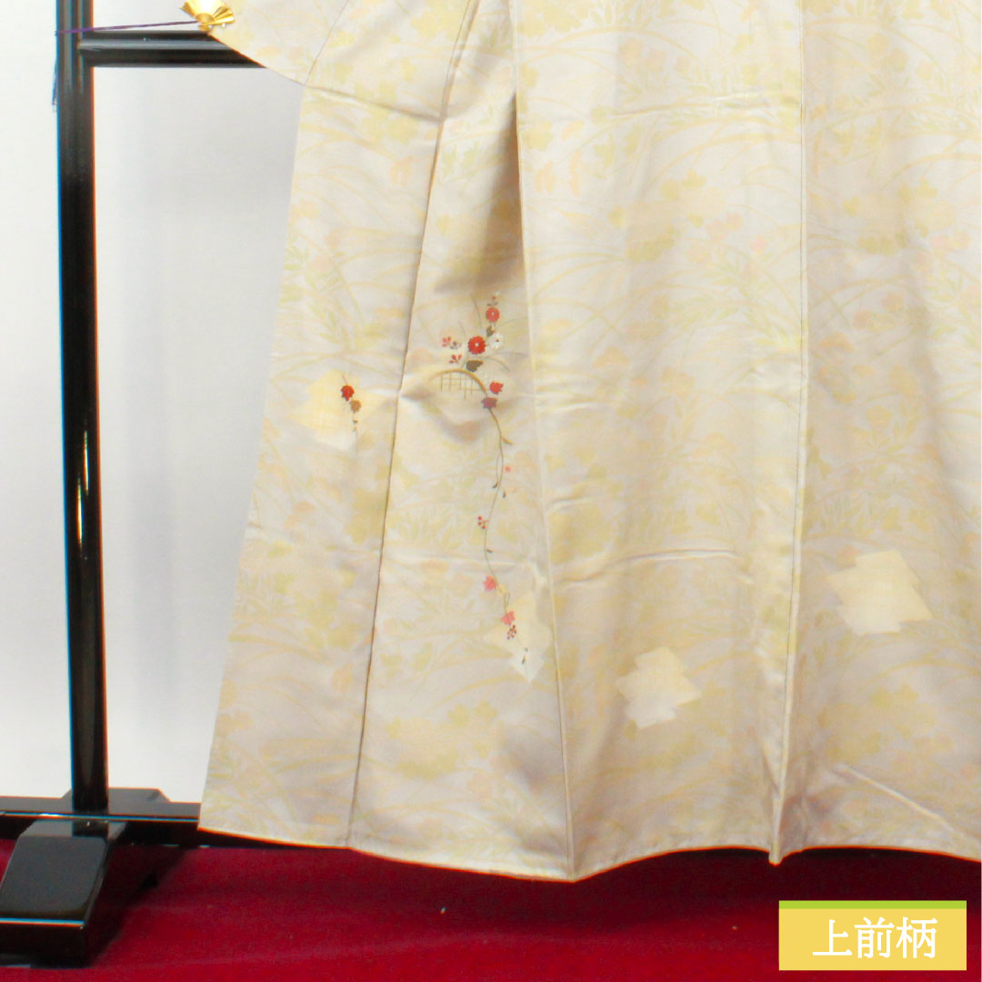 訪問着 正絹 袷 身丈159.5cm 裄丈64.5cm 銀白色(ぎんはくしょく) 京友禅 吉祥文様 Sランク グレー系 1112004772322
