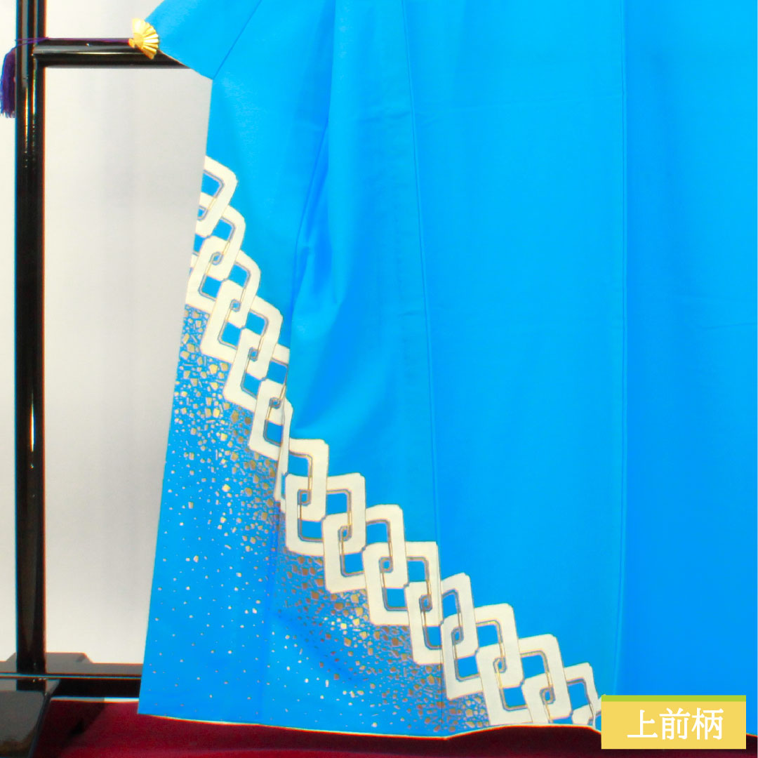 Homongi (formal kimono) made of polyester with a waistband, length 163.5cm, sleeve length 67.5cm, Tenshoku, washable kimono, Yoshihara Tsunagi, dance costume, tsukesage, S rank, blue, 1112004262417